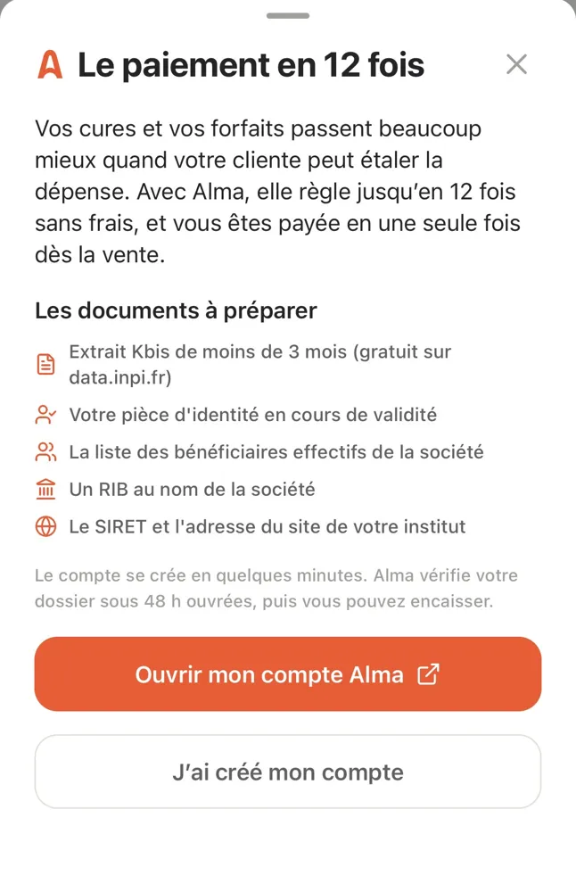 Paiement des cures en plusieurs fois avec Alma